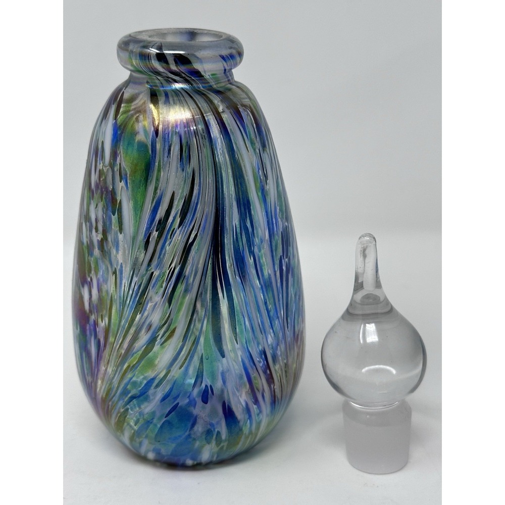 Vintage Perfume Bottle Art Glass Iridescent Swirl Hand Blown Murano Style